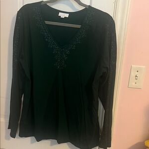 J. Jill Deep Green Embellished Long Sleeve Top